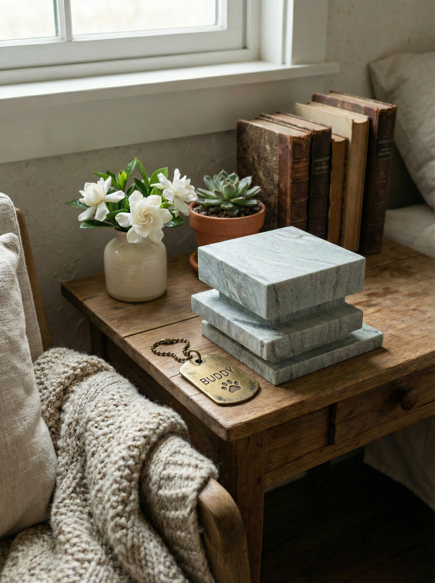 Natural Marble Veined Eternal Pet Memorial Companion Sculpture