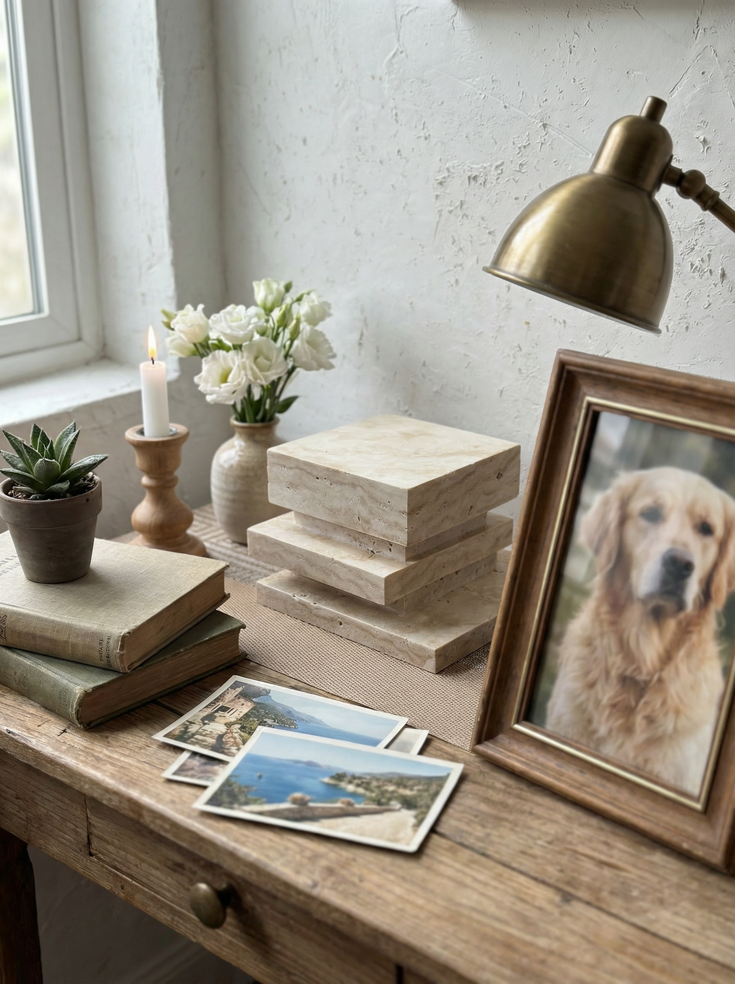 Natural Marble Veined Eternal Pet Memorial Companion Sculpture